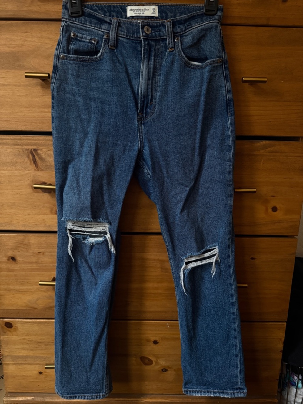 Abercrombie & Fitch Dark Blue Straight Ripped Jeans
